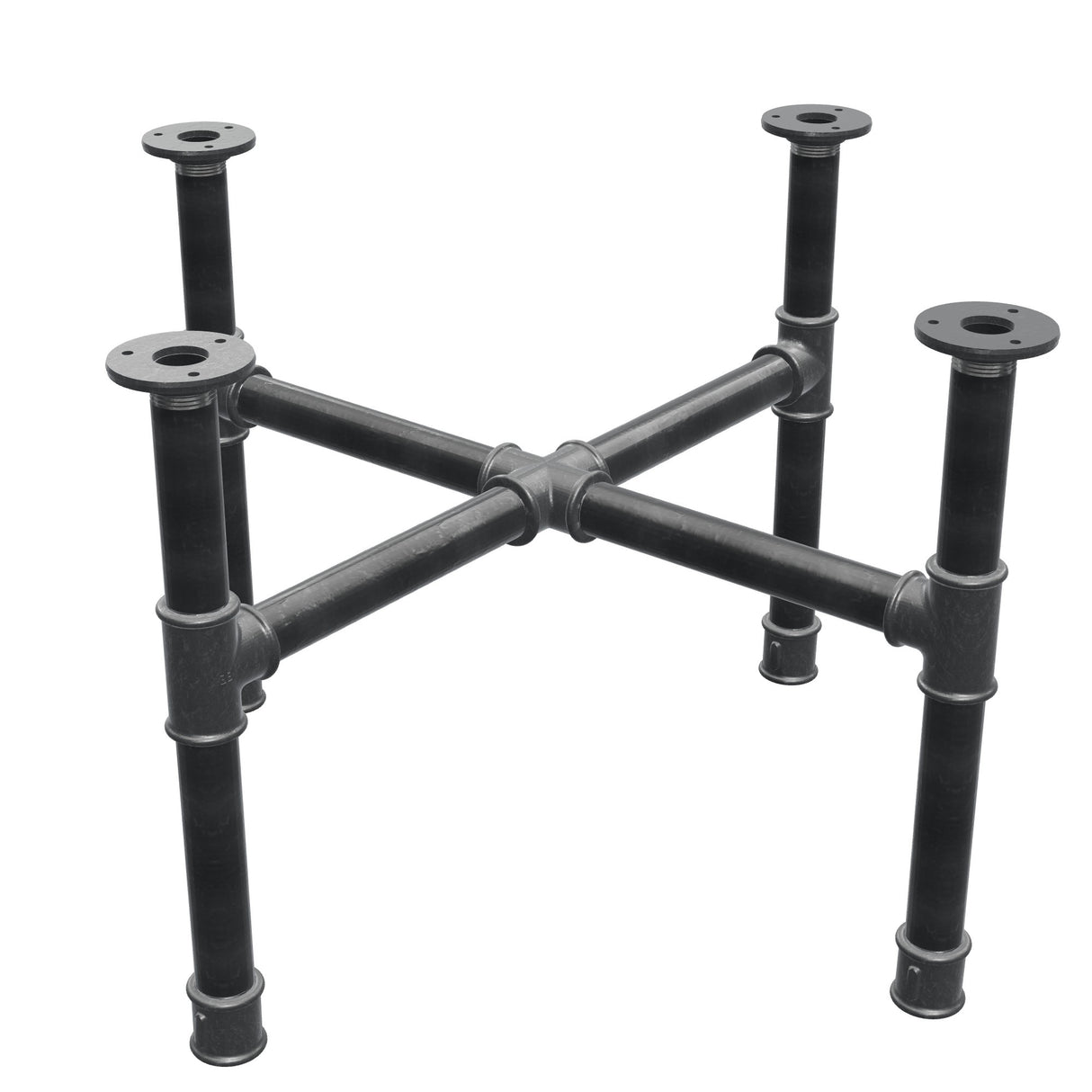 Piètement de table basse, pieds en croix, fonte et acier Ø 34 mm, 66 × 66 cm, hauteur 42 cm
