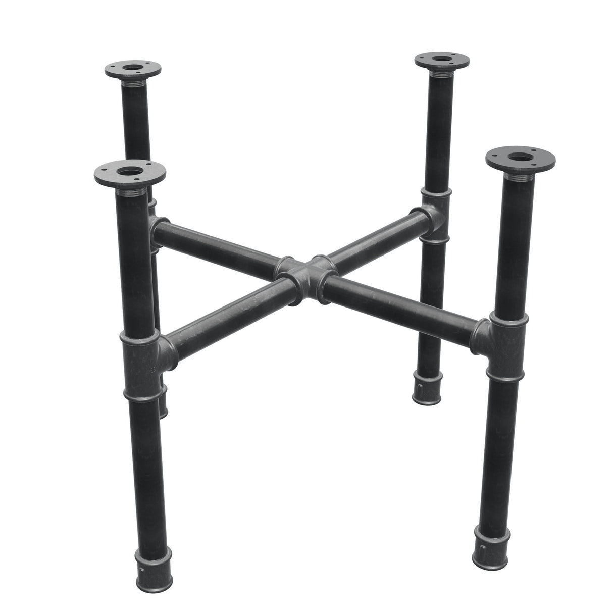 Piètement de table basse, pieds en croix, fonte et acier Ø 34 mm, 66 × 66 cm, hauteur 52 cm