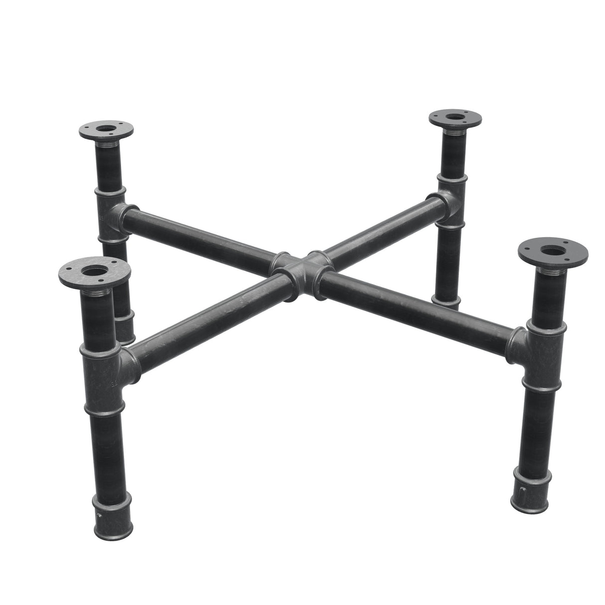 Piètement de table basse, pieds en croix, fonte et acier Ø 34 mm, 76 × 76 cm, hauteur 32 cm
