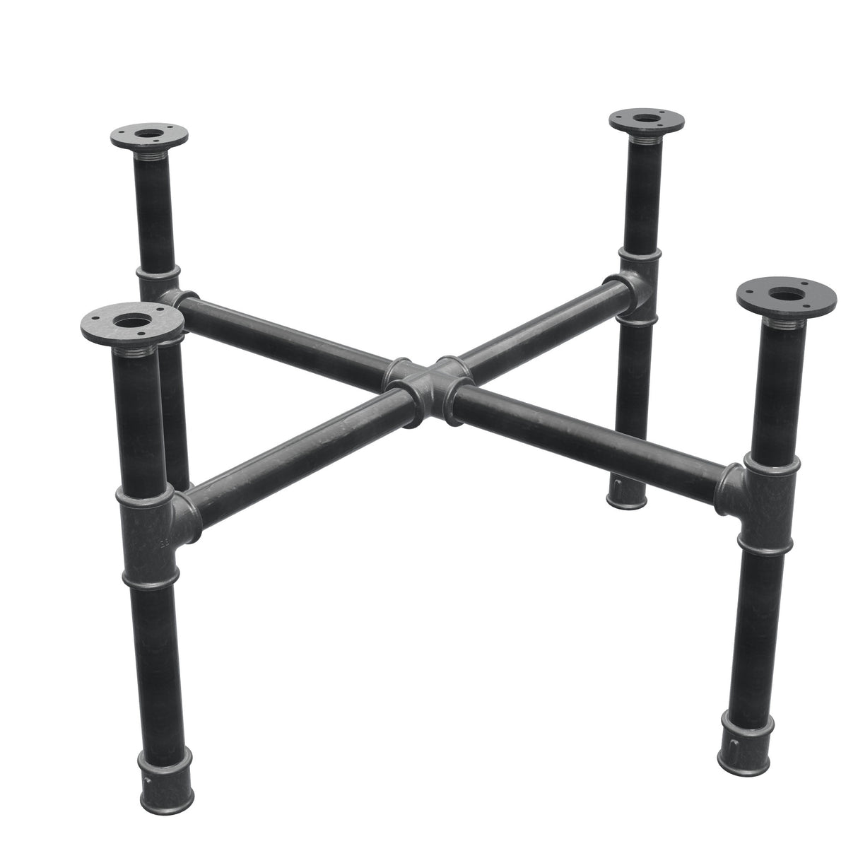 Piètement de table basse, pieds en croix, fonte et acier Ø 34 mm, 76 × 76 cm, hauteur 42 cm