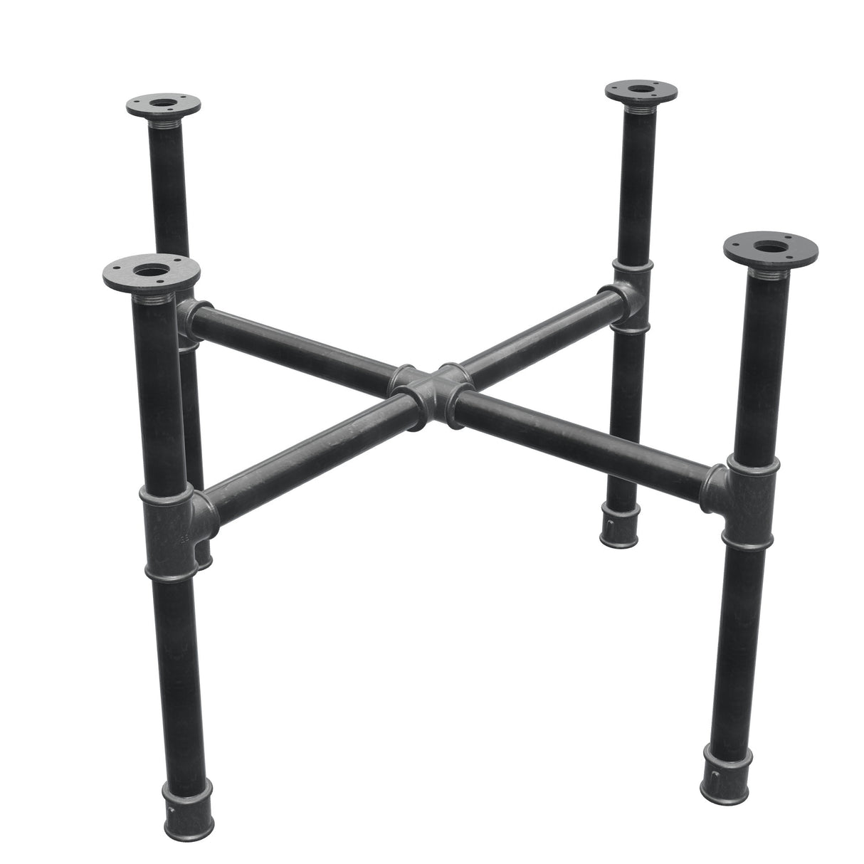 Piètement de table basse, pieds en croix, fonte et acier Ø 34 mm, 76 × 76 cm, hauteur 52 cm