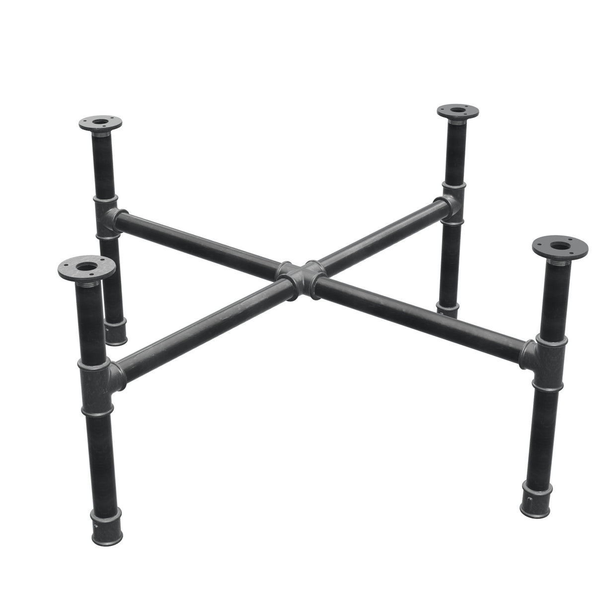 Piètement de table basse, pieds en croix, fonte et acier Ø 34 mm, 96 × 96 cm, hauteur 42 cm