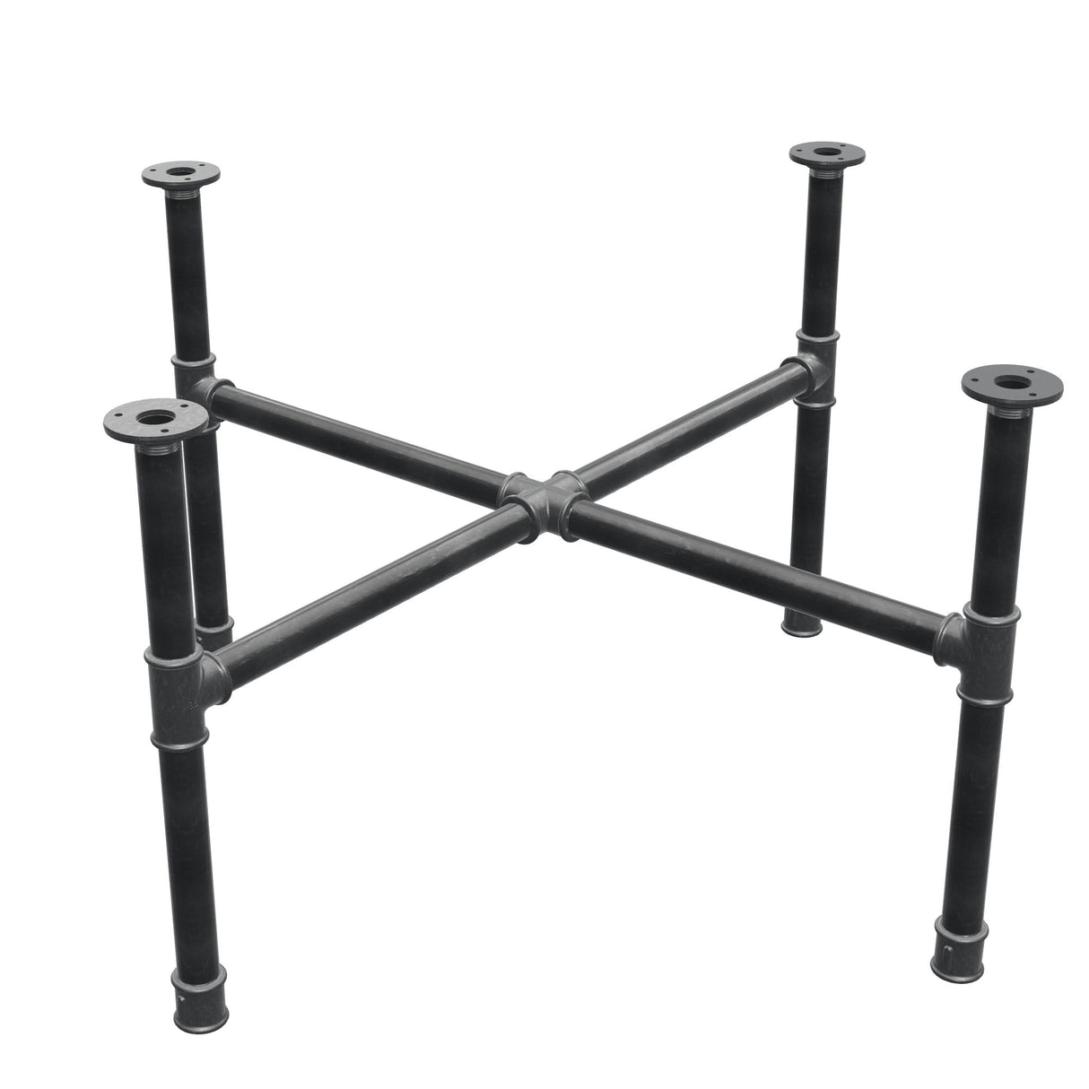 Piètement de table basse, pieds en croix, fonte et acier Ø 34 mm, 96 × 96 cm, hauteur 52 cm