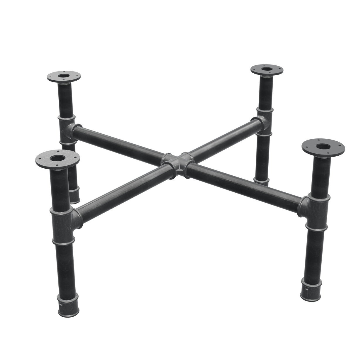Piètement de table basse, pieds en croix, fonte et acier Ø 42 mm, 101 × 101 cm, hauteur 44 cm