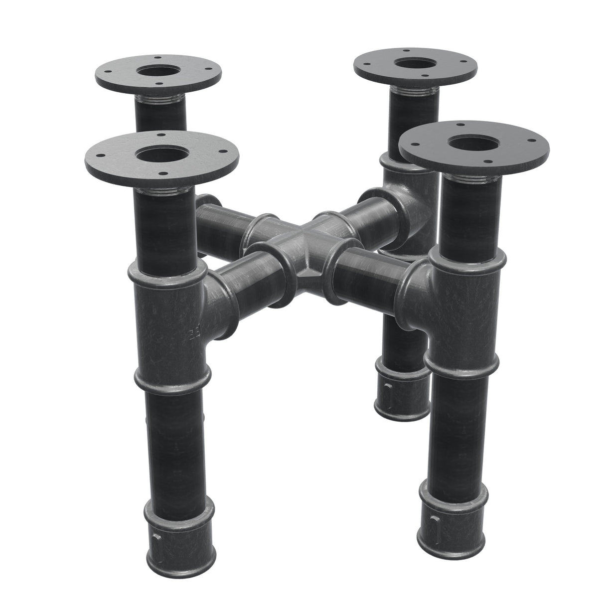 Piètement de table basse, pieds en croix, fonte et acier Ø 42 mm, 41 × 41 cm, hauteur 34 cm