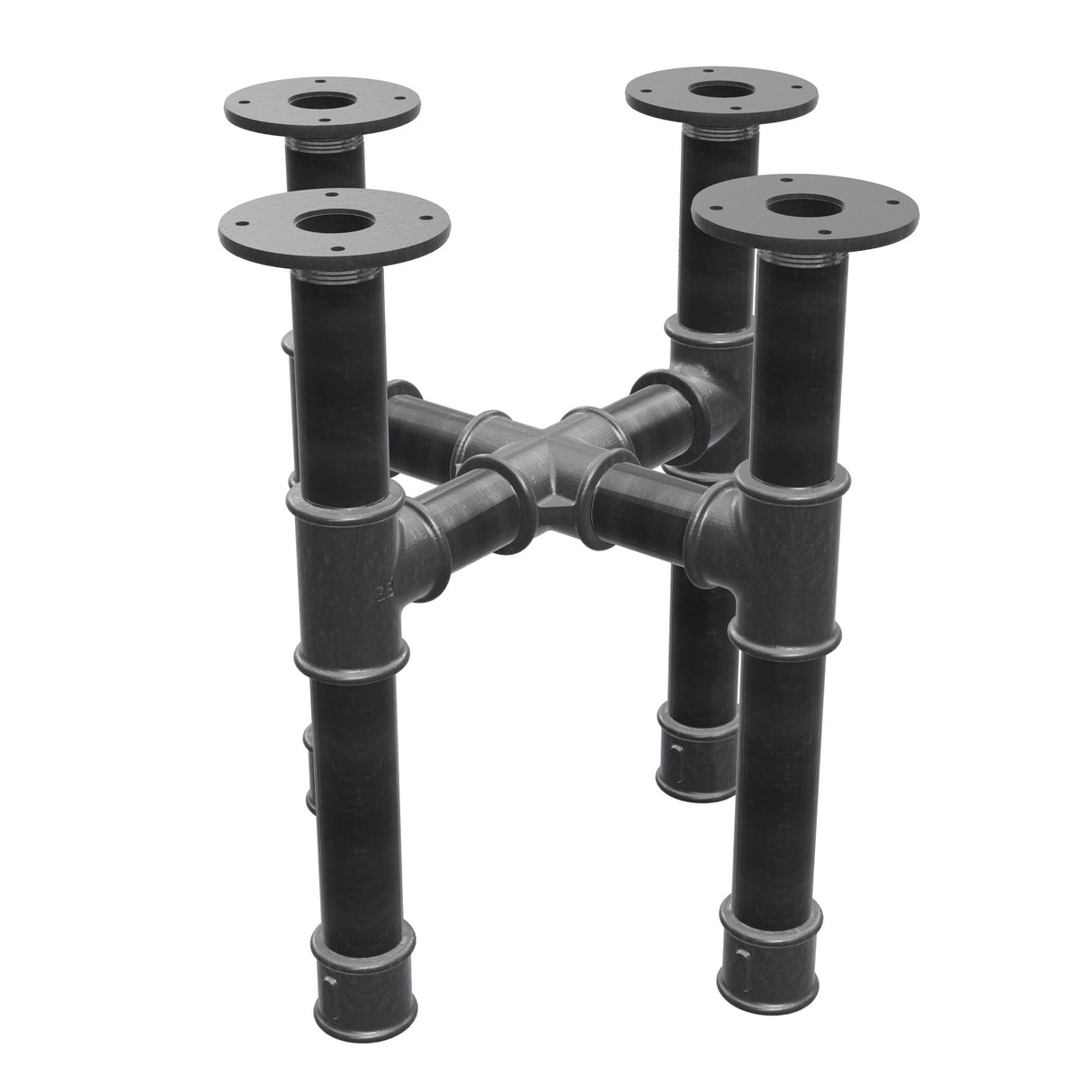 Piètement de table basse, pieds en croix, fonte et acier Ø 42 mm, 41 × 41 cm, hauteur 44 cm