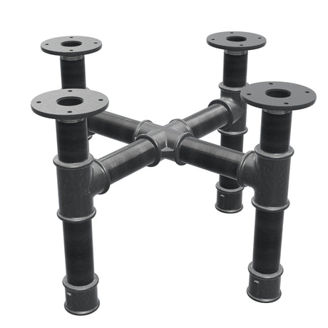 Piètement de table basse, pieds en croix, fonte et acier Ø 42 mm, 51 × 51 cm, hauteur 34 cm