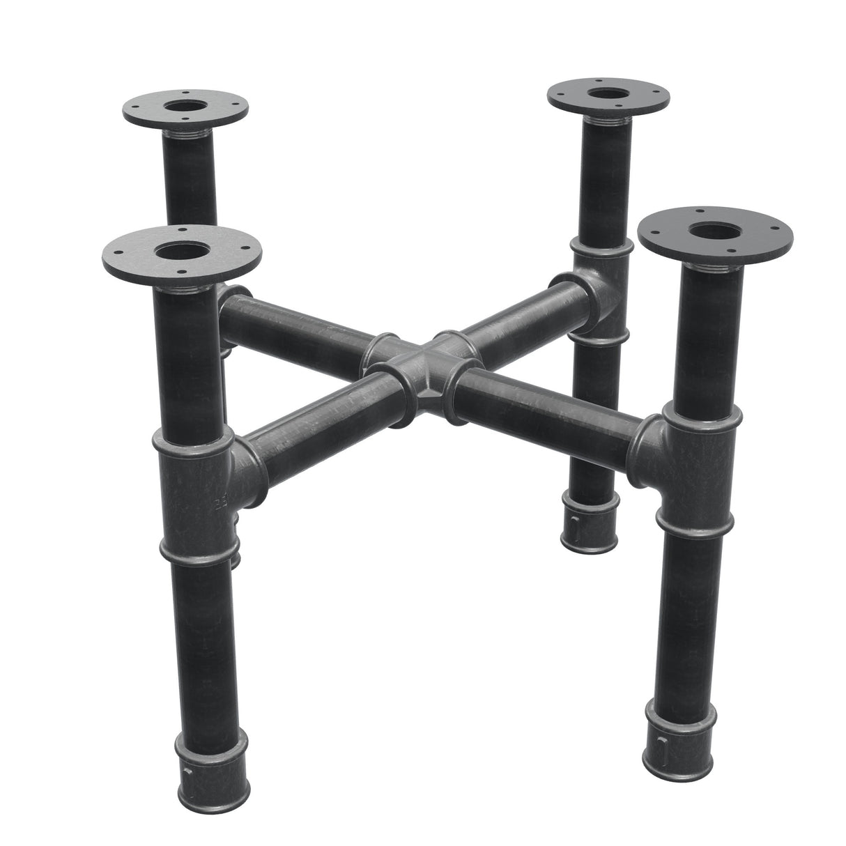 Piètement de table basse, pieds en croix, fonte et acier Ø 42 mm, 61 × 61 cm, hauteur 44 cm