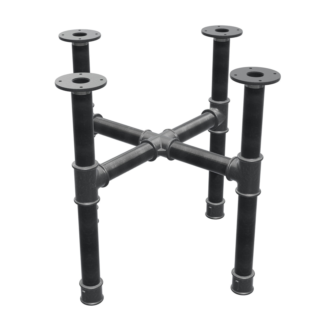 Piètement de table basse, pieds en croix, fonte et acier Ø 42 mm, 61 × 61 cm, hauteur 54 cm