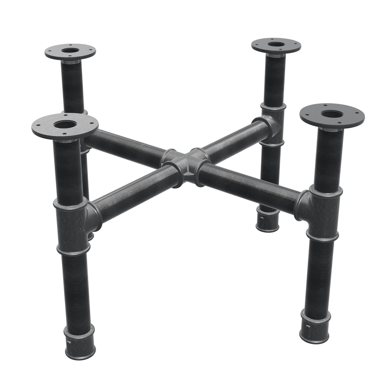 Piètement de table basse, pieds en croix, fonte et acier Ø 42 mm, 71 × 71 cm, hauteur 44 cm