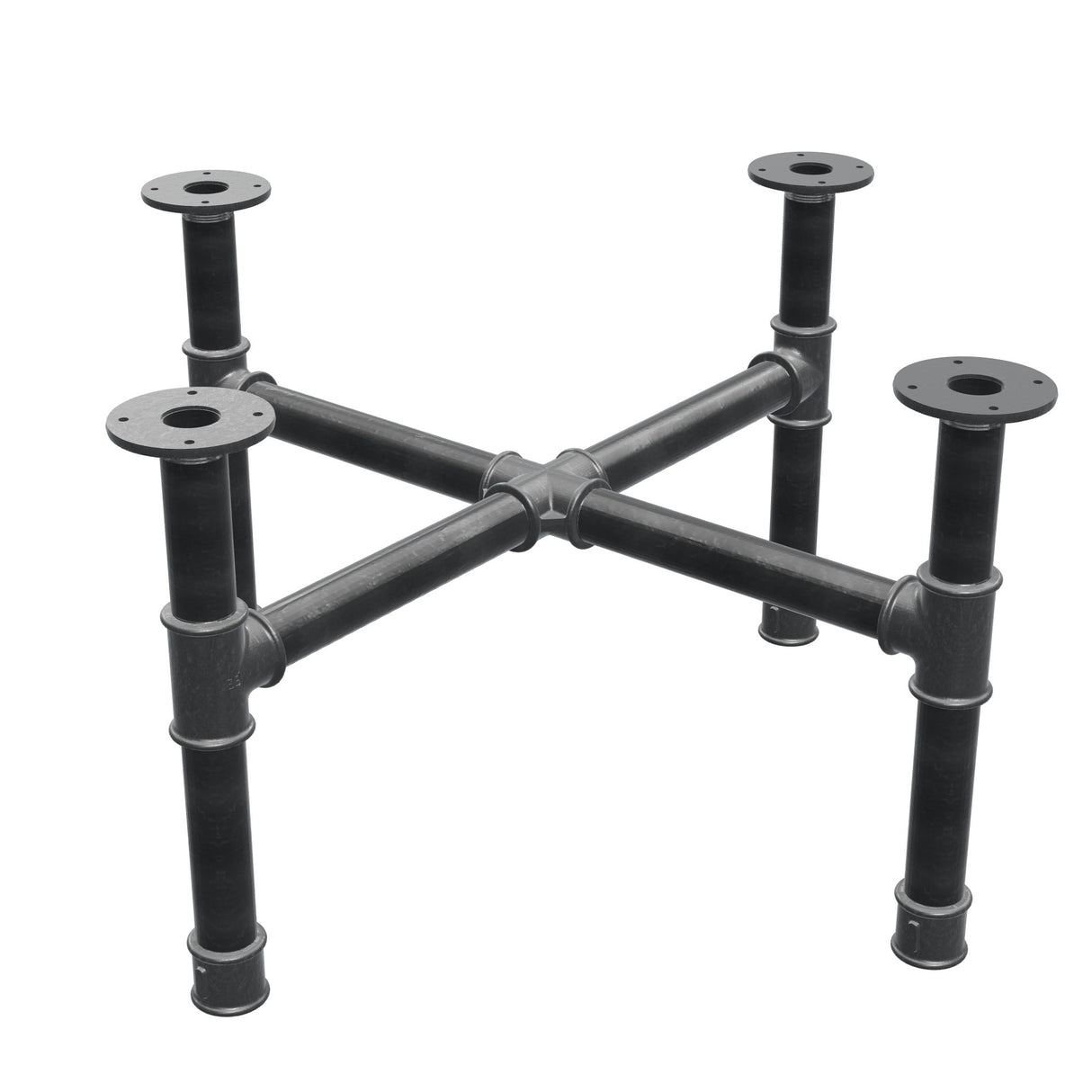 Piètement de table basse, pieds en croix, fonte et acier Ø 42 mm, 81 × 81 cm, hauteur 44 cm
