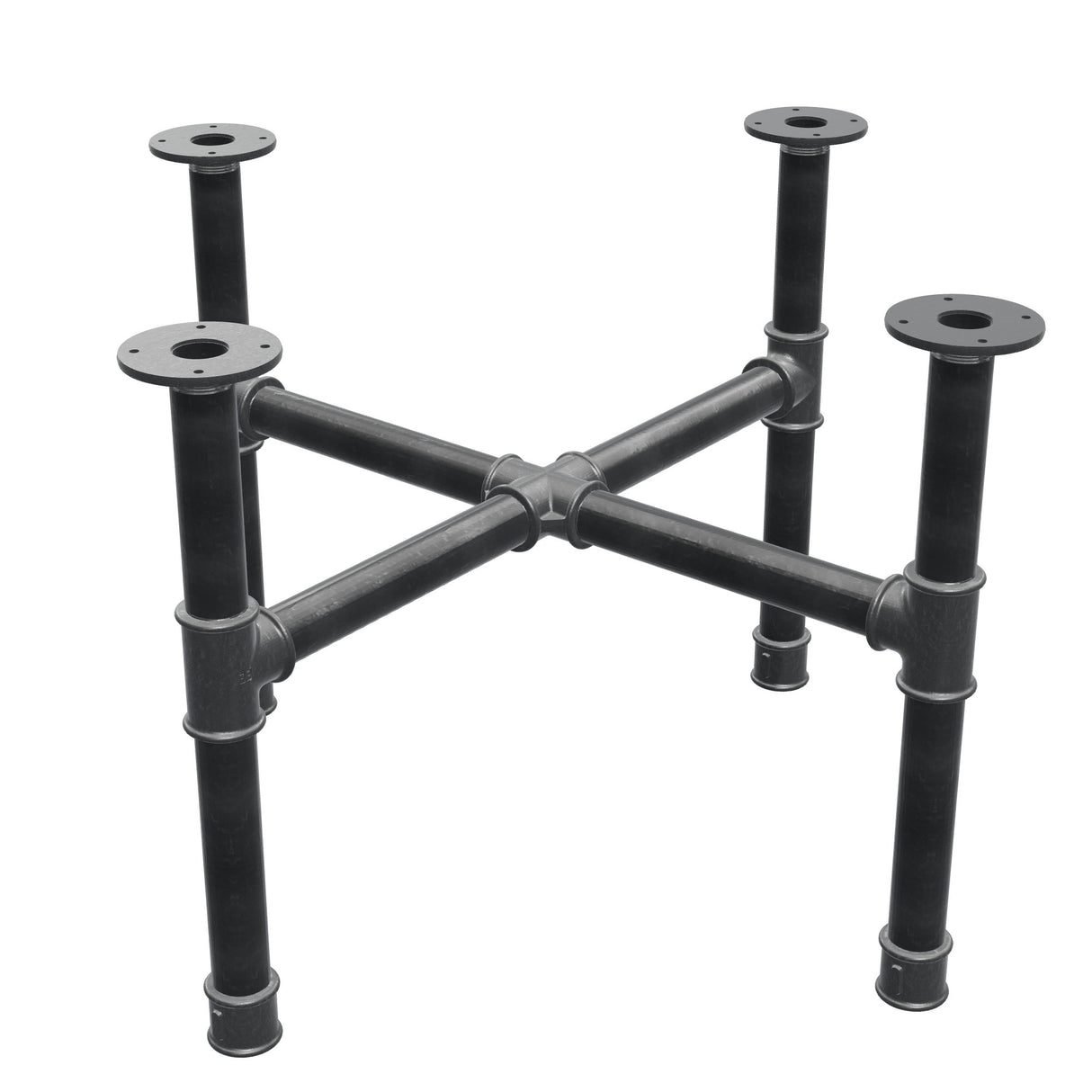 Piètement de table basse, pieds en croix, fonte et acier Ø 42 mm, 81 × 81 cm, hauteur 54 cm