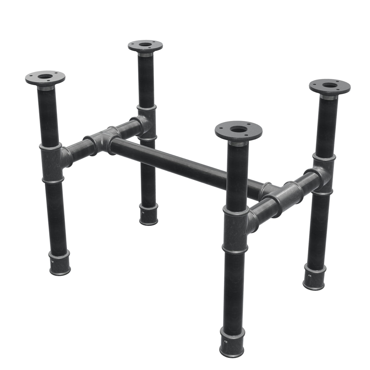 Piètement de table basse, structure en H, fonte et acier Ø 34 mm, 52 × 36 cm, hauteur 42 cm