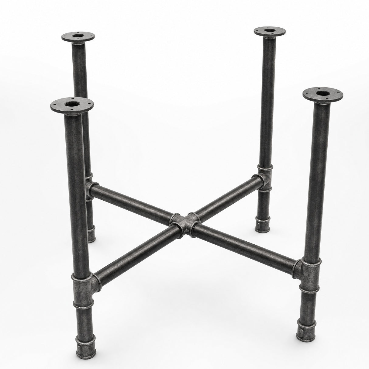 Piètement de table à manger en croix, fonte et acier vernis Ø 42 mm, vue d'ensemble de trois quarts