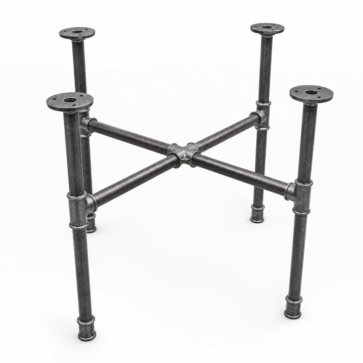 Piètement de table basse en croix, fonte et acier vernis Ø 27 mm, vue d'ensemble de trois quarts