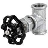Raccord style vanne 1/2'' avec volant noir 52 mm, écrou inox, raccord en fonte galvanisée