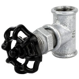 Raccord style vanne 1/2'' avec volant noir 52 mm, écrou noir, raccord en fonte galvanisée