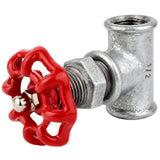 Raccord style vanne 1/2'' avec volant rouge 52 mm, écrou inox, raccord en fonte galvanisée