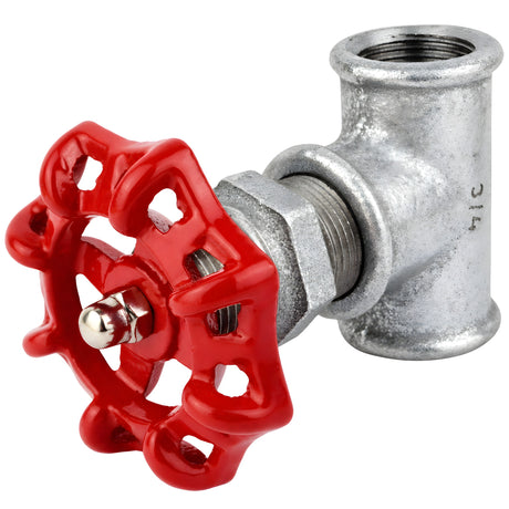 Raccord style vanne 3/4'' avec volant rouge 72 mm, écrou inox, raccord en fonte galvanisée