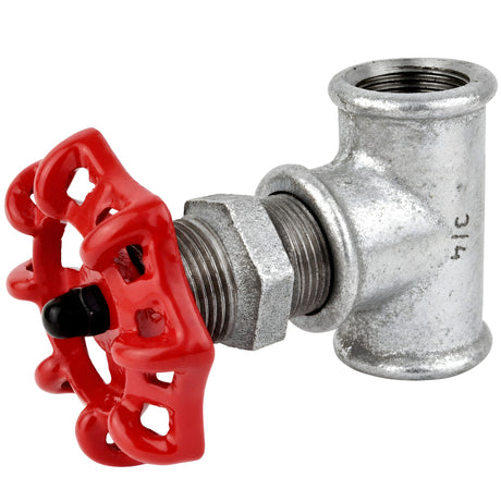 Raccord style vanne 3/4'' avec volant rouge 72 mm, écrou noir, raccord en fonte galvanisée