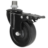 Roulette industrielle noire à frein, roue en caoutchouc de 100 mm, 1/2'' (15x21mm) mâle, raccord en fonte galvanisée