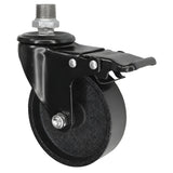Roulette industrielle noire à frein, roue en fonte de 100 mm, 1/2'' (15x21mm) mâle, raccord en fonte galvanisée