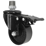 Roulette industrielle noire à frein, roue en fonte de 75 mm, 1/2'' (15x21mm) mâle, raccord en fonte galvanisée