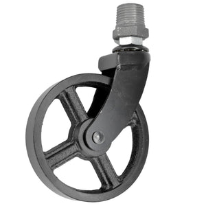 Roulette en fonte noire avec raccord de plomberie adaptateur 1/2" 15x21mm