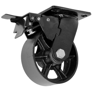 Roulette en métal avec frein en fonte noire