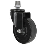 Roulette industrielle noire pivotante à roue en caoutchouc de 100 mm, 1/2'' (15x21mm) mâle, raccord en fonte galvanisée