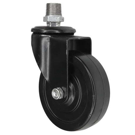 Roulette industrielle noire pivotante à roue en caoutchouc de 100 mm, 1/2'' (15x21mm) mâle, raccord en fonte galvanisée