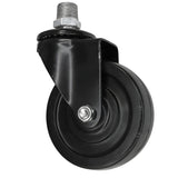 Roulette industrielle noire pivotante à roue en caoutchouc de 100 mm, filetage mâle, raccord en fonte galvanisée