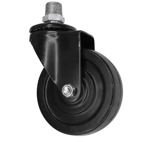 Roulette industrielle noire pivotante à roue en caoutchouc de 100 mm, filetage mâle, raccord en fonte galvanisée