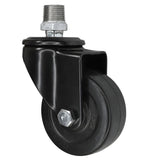Roulette industrielle noire pivotante à roue en caoutchouc de 75 mm, filetage mâle, raccord en fonte galvanisée