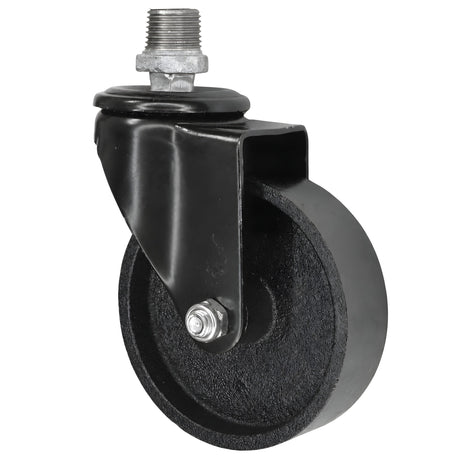 Roulette industrielle noire pivotante à roue en fonte de 100 mm, 1/2'' (15x21mm) mâle, raccord en fonte galvanisée