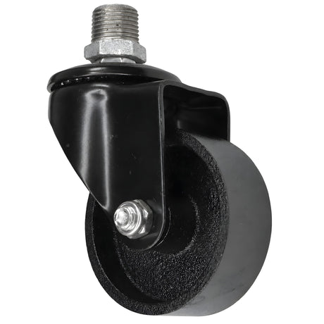 Roulette industrielle noire pivotante à roue en fonte de 75 mm, filetage mâle, raccord en fonte galvanisée