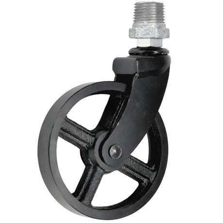 Roulette industrielle noire pivotante à roue en métal de 90 mm, 1/2'' (15x21mm) mâle, raccord en fonte galvanisée