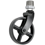 Roulette industrielle noire pivotante à roue en métal de 90 mm, filetage mâle, raccord en fonte galvanisée