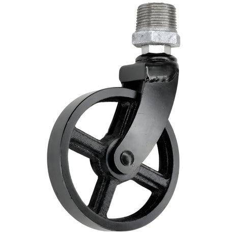 Roulette industrielle noire pivotante à roue en métal de 90 mm, filetage mâle, raccord en fonte galvanisée