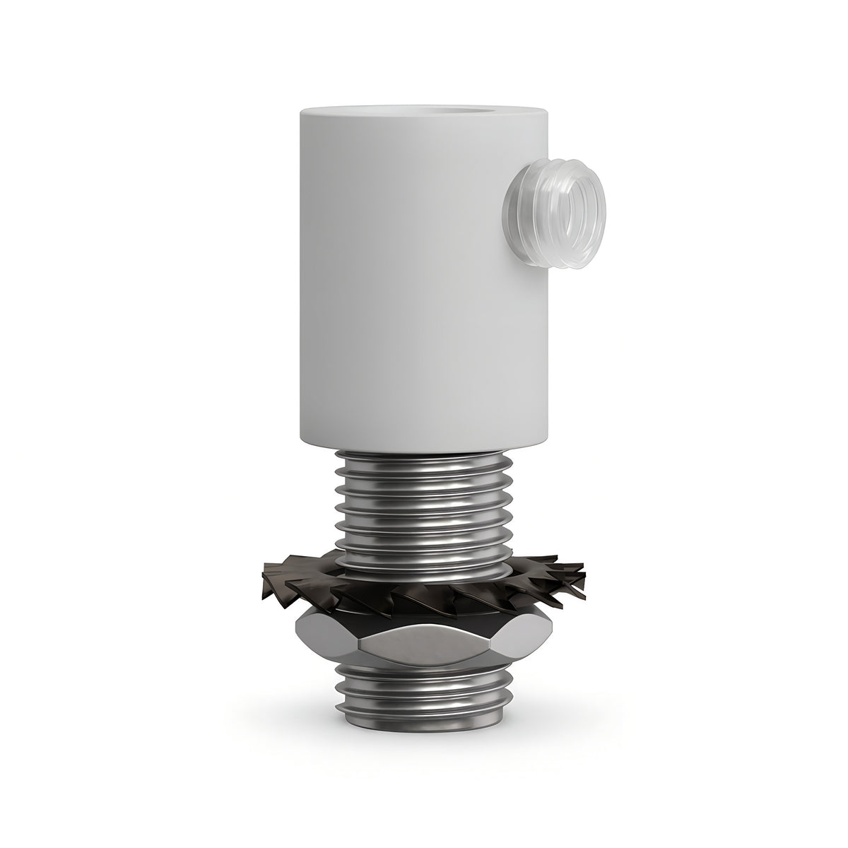 Serre-câble cylindrique en métal M10x1, écrou et rondelle — Blanc