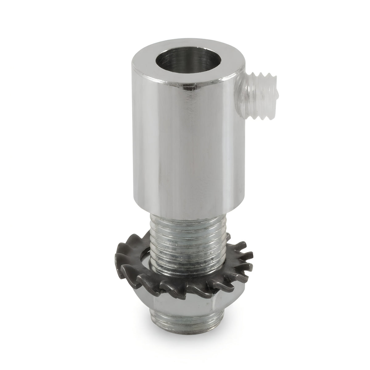 Serre-câble cylindrique en métal M10x1, écrou et rondelle — Chromé