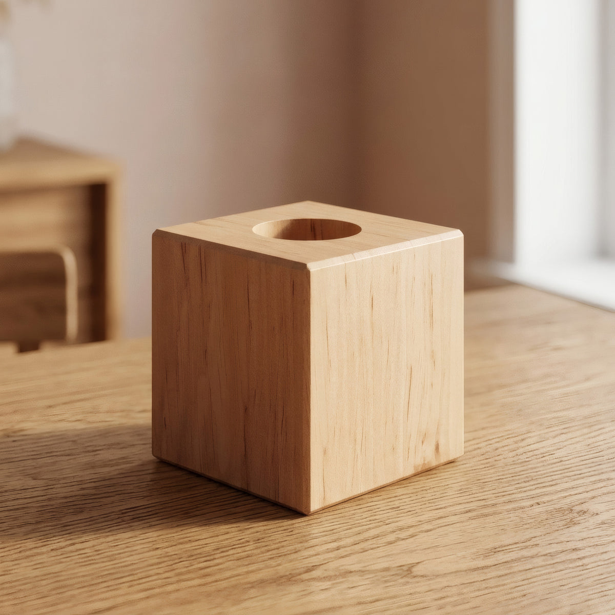 Socle de lampe cube en bois d'aulne pour douille E27