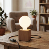 Socle de lampe cube en bois d'aulne pour douille E27