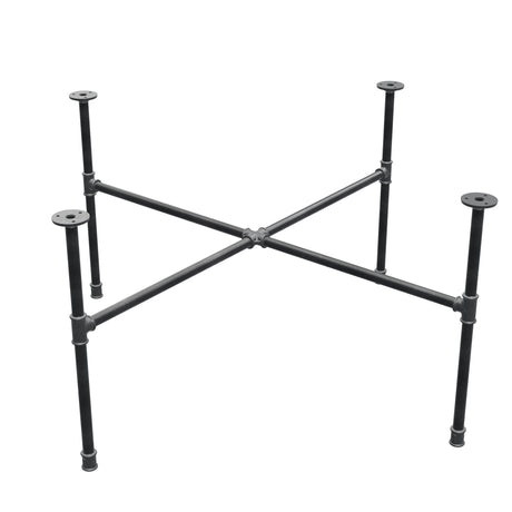 Piètement de table basse industrielle en fonte, pieds en croix, 108 × 108 cm, hauteur 52 cm, vue trois quarts