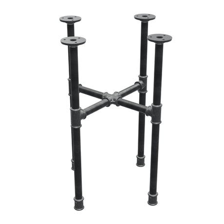 Piètement de table basse industrielle en fonte, pieds en croix, 38 × 38 cm, hauteur 52 cm, vue trois quarts