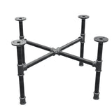 Piètement de table basse industrielle en fonte, pieds en croix, 58 × 58 cm, hauteur 32 cm, vue trois quarts