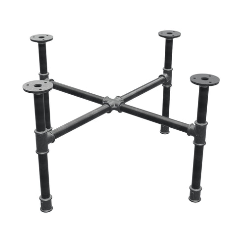 Piètement de table basse industrielle en fonte, pieds en croix, 58 × 58 cm, hauteur 32 cm, vue trois quarts