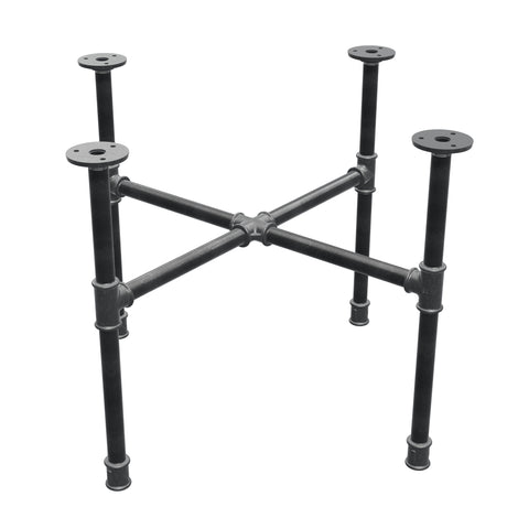 Piètement de table basse industrielle en fonte, pieds en croix, 58 × 58 cm, hauteur 42 cm, vue trois quarts
