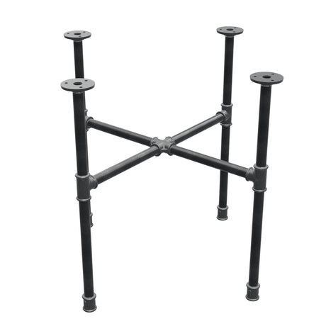 Piètement de table basse industrielle en fonte, pieds en croix, 58 × 58 cm, hauteur 52 cm, vue trois quarts