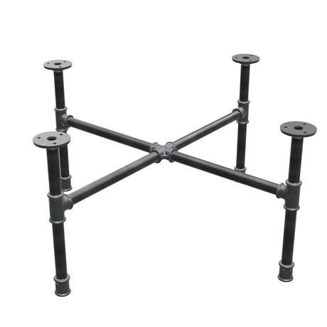 Piètement de table basse industrielle en fonte, pieds en croix, 68 × 68 cm, hauteur 32 cm, vue trois quarts